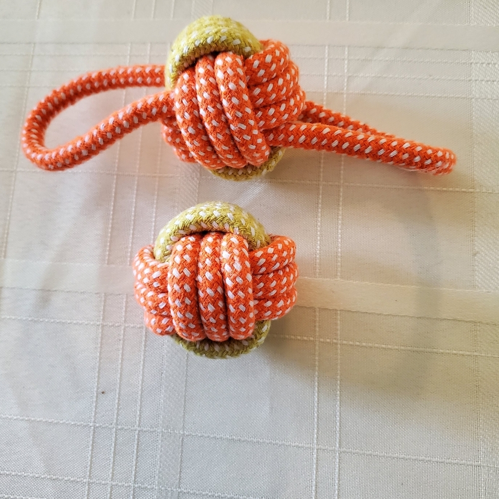 Orange and Yellow Rope Monkey Fist Knots For Small Dogs - Pair